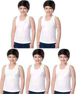 SOXY Cottons Boy's Round Neck Sleeveless Cotton White Solid Vest/Baniyan Pack of 5 Price In India