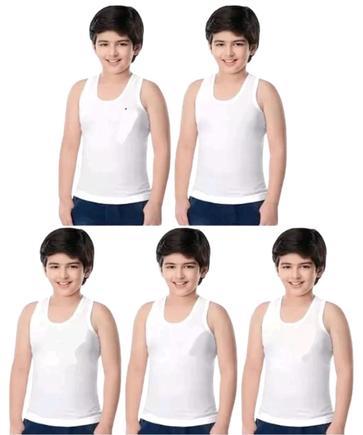SOXY Cottons Boy's Round Neck Sleeveless Cotton White Solid Vest/Baniyan Pack of 5 - Review, Price and Buying Guide