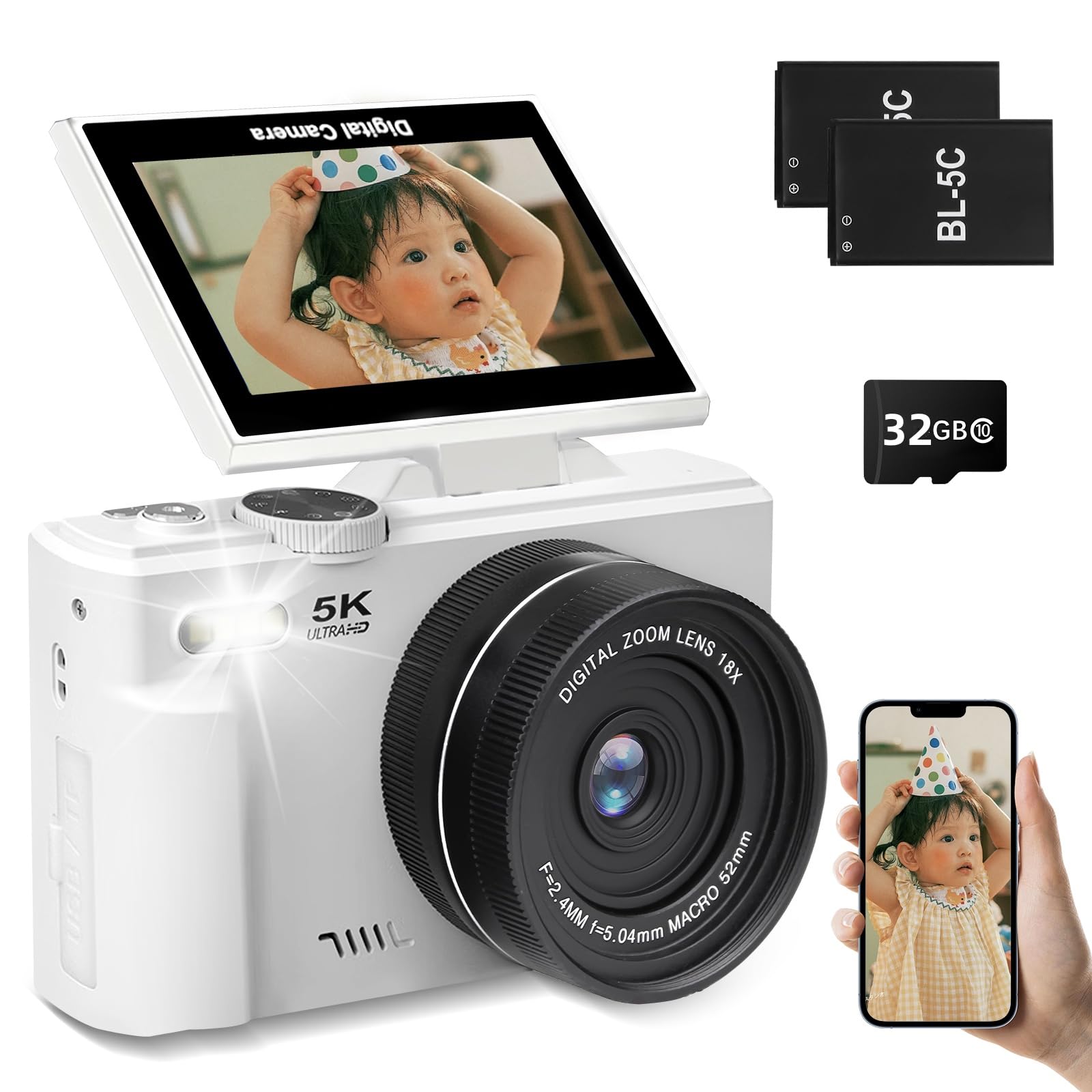 Amazon | デジカメ 5K デジタルカメラ 5K録画 7500万画素 Wi-Fi機能 AF