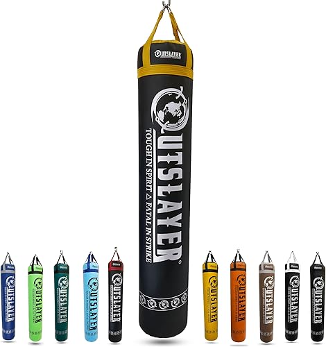 Miniatura 14 de Outslayer Muay Thai - Saco de boxeo pesado para kickboxing, 6 pies, 130 libras, fabricado en Estados Unidos, para MMA, boxeo y entrenamiento Negro