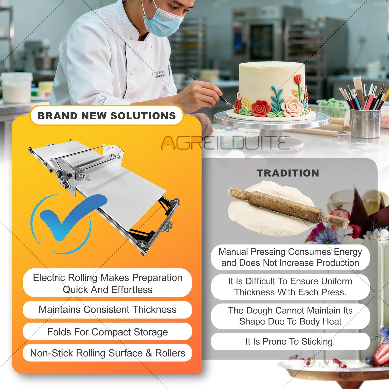 Laminoir électrique commercial réversible pour pâte feuilletée et autres