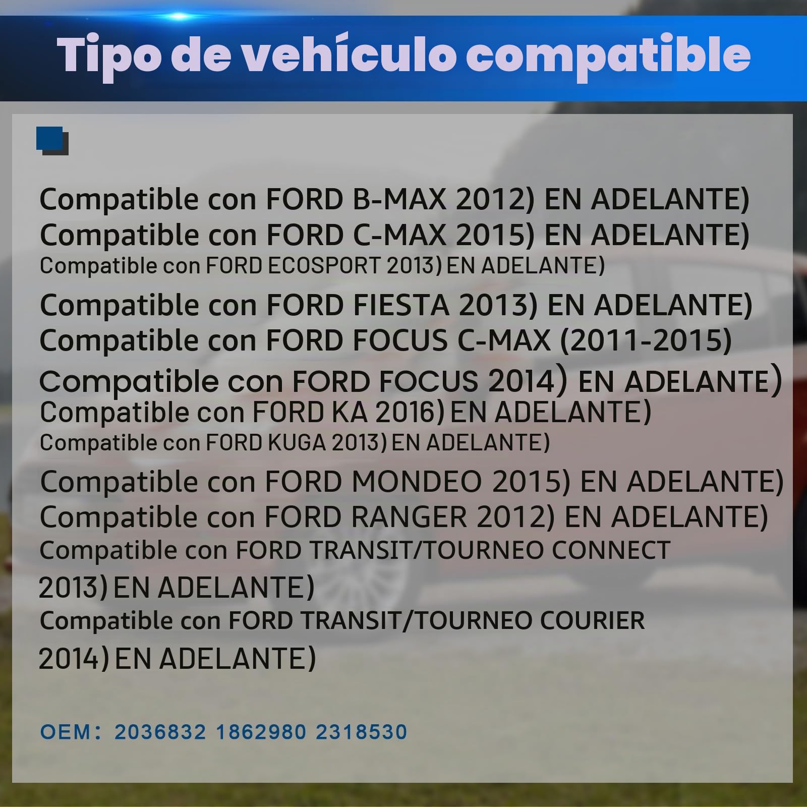 Sensor de Presión de Neumáticos Compatible con Ford Ecosport 2013 Focus 2014 Kuga Mk2 RDKS TPMS Compatible con Ford B-MAX 15 C-MAX 15 Transit/Tourneo Connect 2036832 4 Piezas