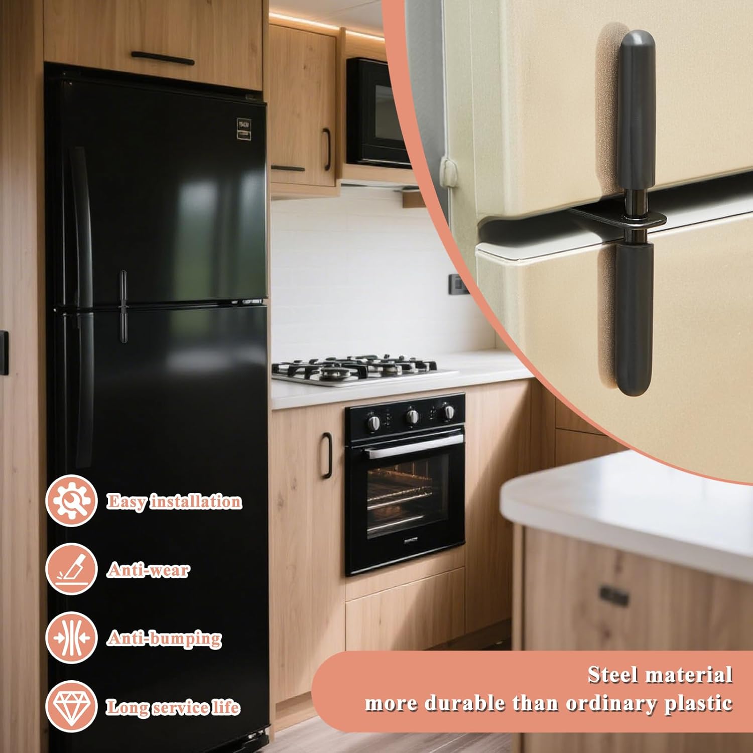 1 Pcs RV Refrigerator Door Latch Fridge Lock 1-3/16" Hole Spacing Furniture Parts Hardware Keeps Fridge Shut While Traveling