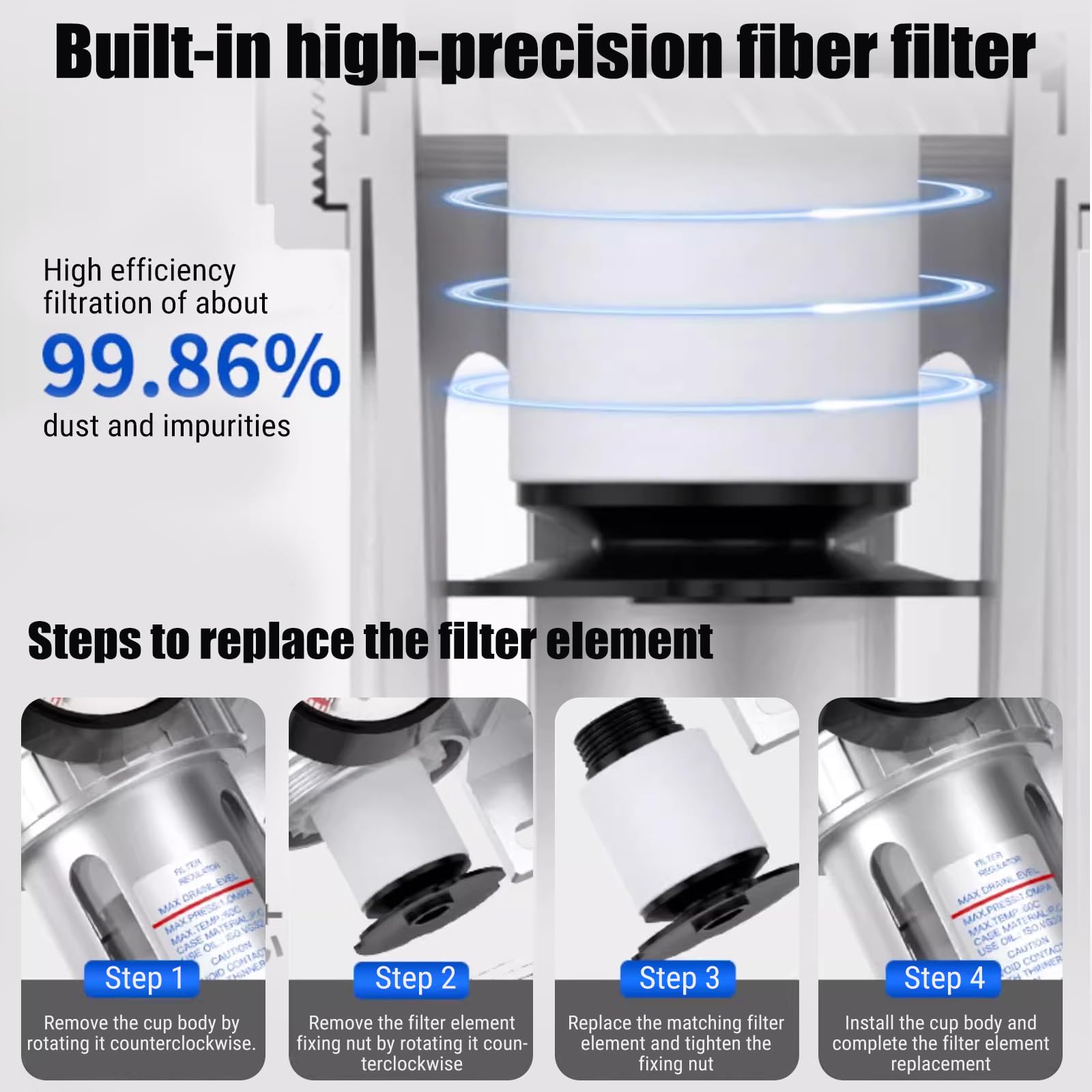 1/2" BSP Filtre Régulateur d'Air Comprimé, Regulateur de Pression d'air Filtre Compresseur Dair Détendeur d'air comprimé filtre à air Séparateur d'eau Réducteur de pression Avec Manomètre