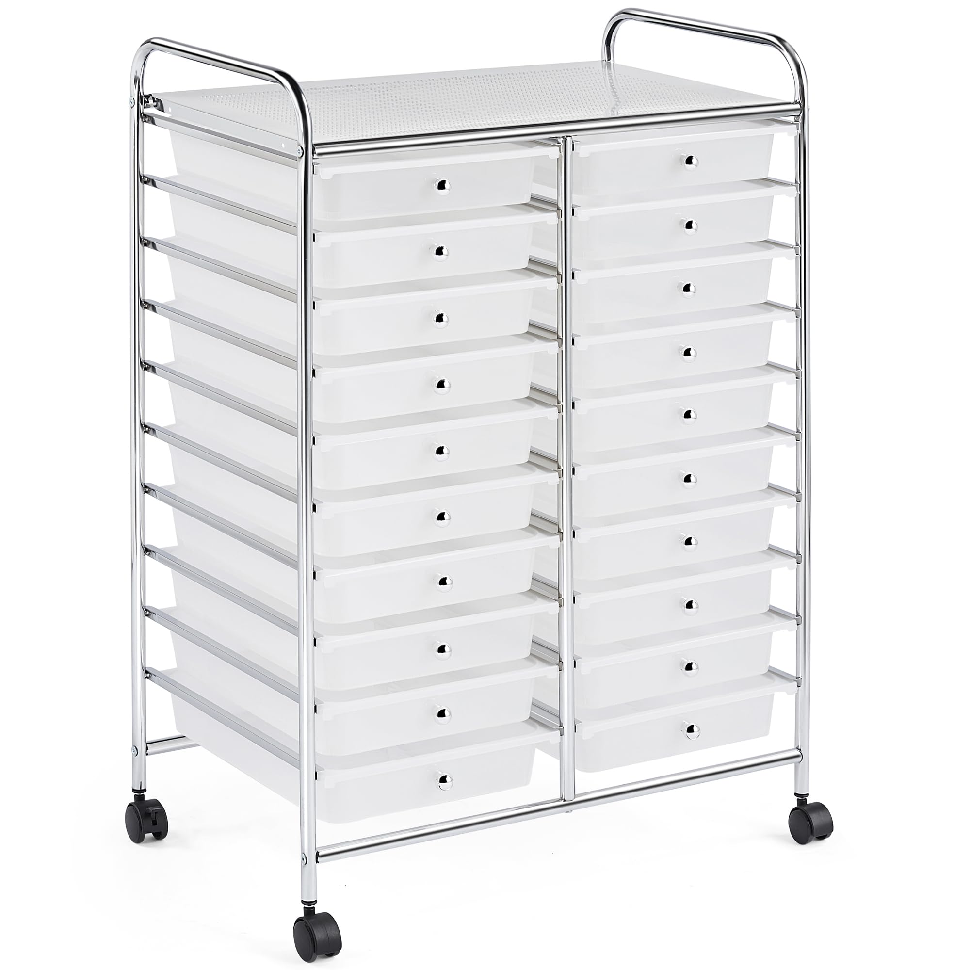 Carrello Portaoggetti Stoccaggio con Ruote 20 Cassetti Cassettiera Rimovibili Plastica per Ufficio Sala da Pranzo Cucina Dispensa Soggiorno Bagno (Bianco)