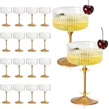 XUWAIDSGN 24 Pcs Champagne Martini Glasses 9 Oz with Gilded Removable Gold Rim Coupe Glasses Pink Martini Glasses Plastic Mimosa Vintage Coupe Glasses Set For Wedding Anniversary 24, Ribbed Gold