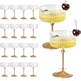 XUWAIDSGN 24 Pcs Champagne Martini Glasses 9 Oz with Gilded Removable Gold Rim Coupe Glasses Pink Martini Glasses Plastic Mimosa Vintage Coupe Glasses Set For Wedding Anniversary (24, Ribbed Gold)