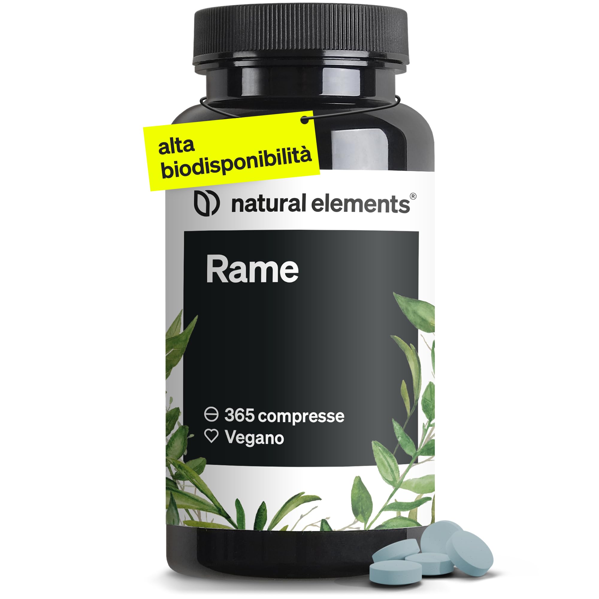 Rame – 365 compresse vegane – 2mg di rame per dose giornaliera – gusto neutro, alto dosaggio, senza additivi inutili – prodotto e testato in laboratorio in Germania