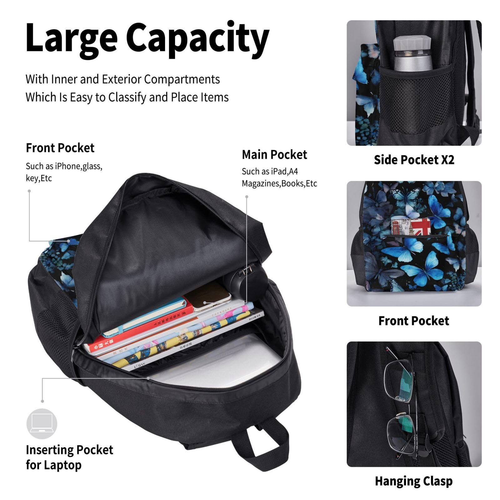 Zaino, borsa portapranzo, astuccio, set da 3 pezzi, per lavoro e