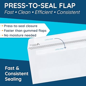 500 Self Seal Number 10 Single Right Window Envelopes - Security Lining - Designed for Secure Mailing of Invoices, Documents, and Business Statements, 4 1/8 x 9 1/2 Inches, 500 Ct