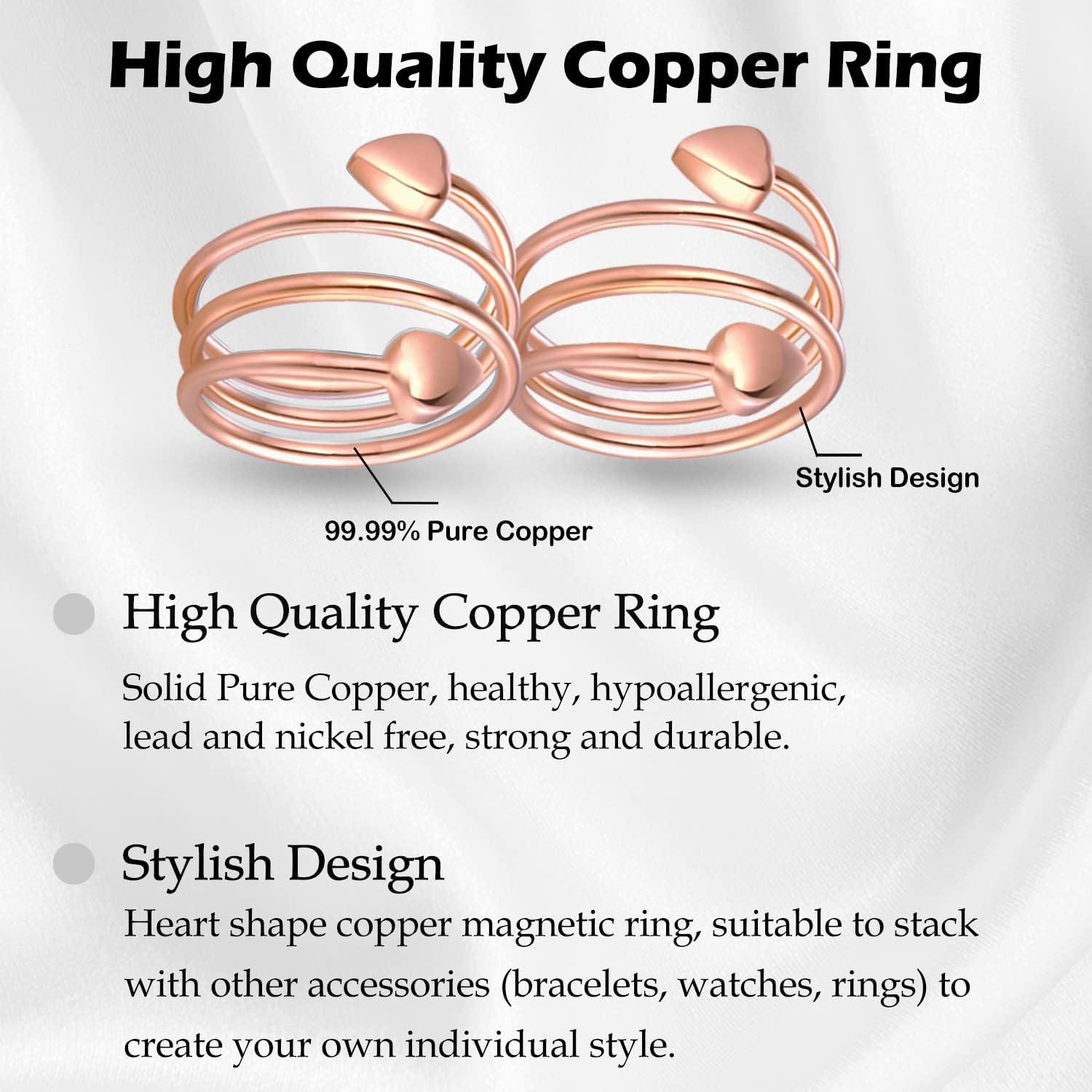 Feraco 2 Pcs Copper Magnetic Rings for Women,99.99% Pure Copper Thumb Magnetic Ring,Adjustable Fingers Ring with Gift Box,Valentine's Day Gifts for Women(Rose Gold) : Health & Household