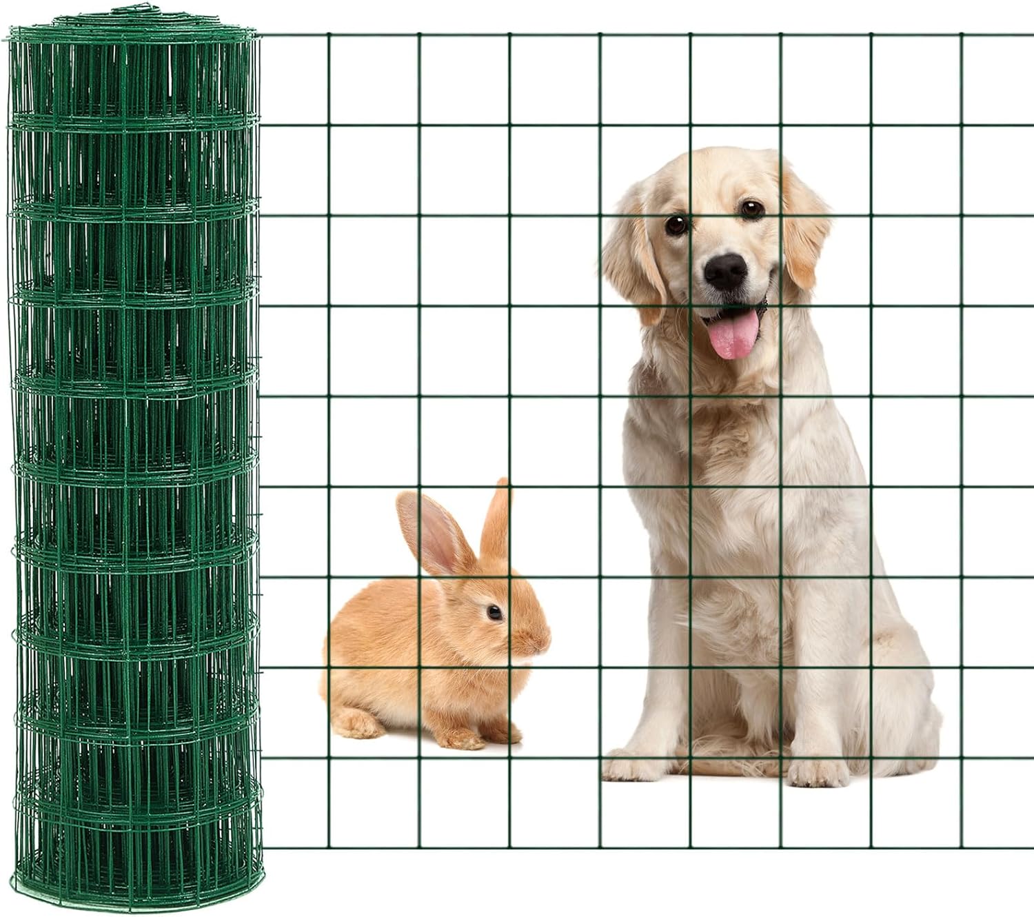 Gisafai Galvanized Welded Wire Fence 3 ft x 100 ft for Dog Chicken Hog Deer Goat Cattle 16GA Garden Border PVC Coated Fencing Roll Border Yard Vegetable Plant Animals Protection Poultry Netting(Green)