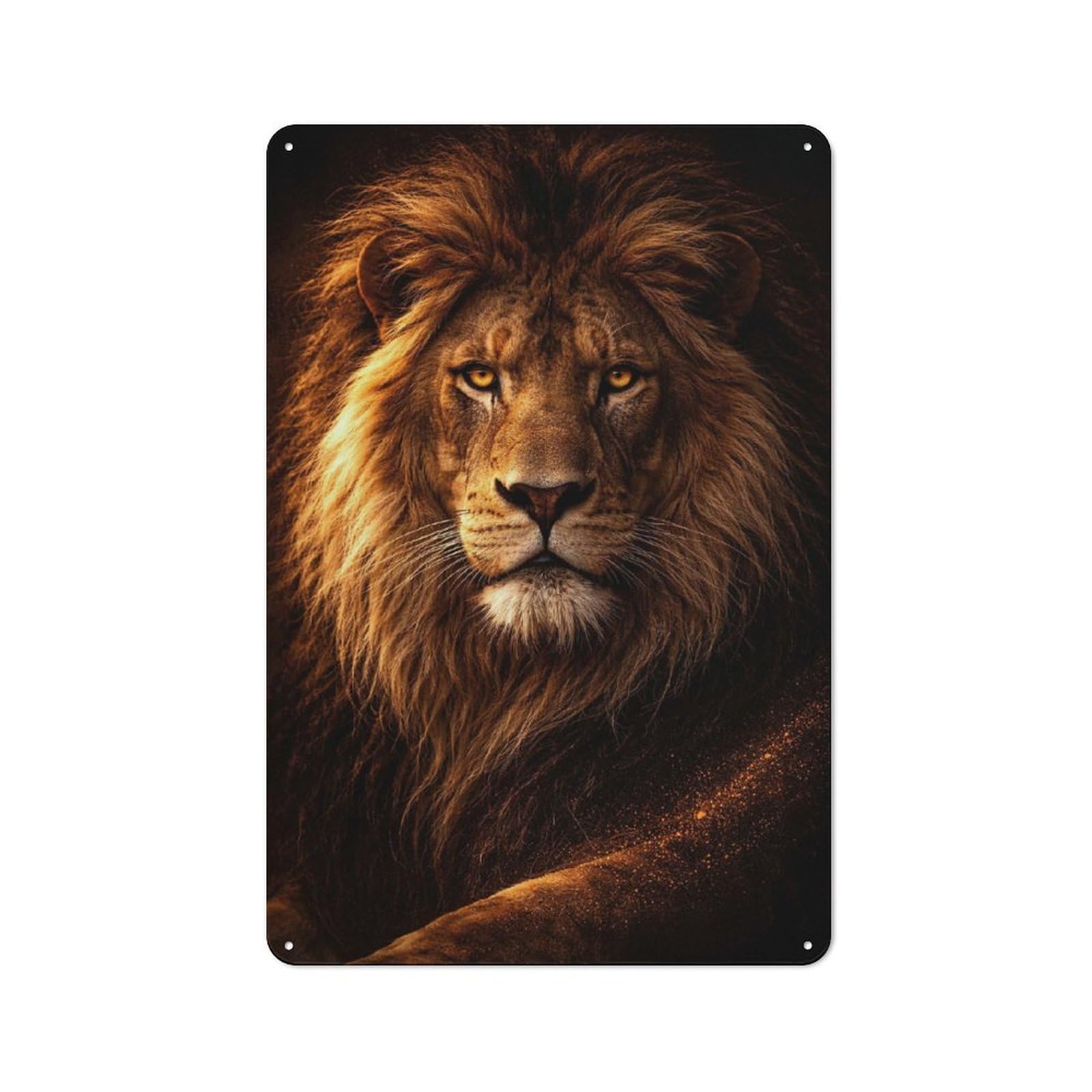Metal Plaque with Majestic Lion Portrait Design 30x20cm, Rustic Cafe Wall Decor for Restaurant, Kitchen, Counter Or Breakfast Nook