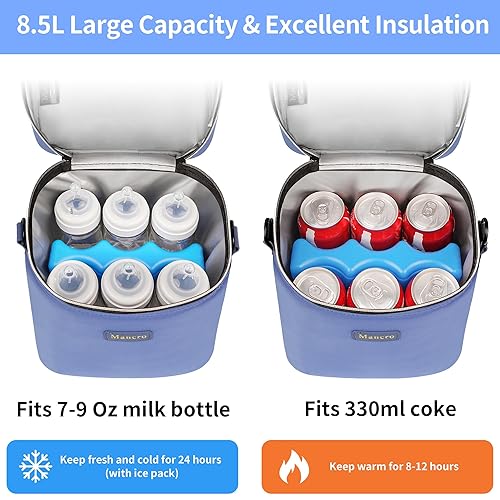 Miniatura 2 de Mancro Bolsa enfriadora de leche materna con bolsa de hielo para 6 biberones de hasta 9 onzas, bolsa térmica para biberones con correa, bolsa