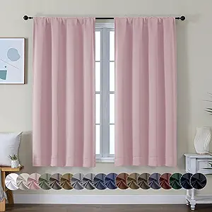 Simplebrand Ava Blush Short Blackout Curtains for Bedroom 45 Inches Long 2 Panels Set, Solid Thermal Insulated, Energy Saving Window Treatment Curtains Blackout Drapes, W40 x L45 Inch, Blush