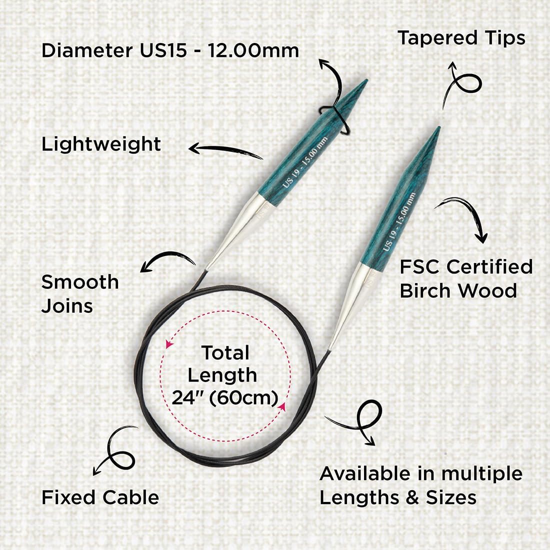 KnitPro Dreamz Fixed Circular Needles 24" (60cm) | US Size 19 (15mm)