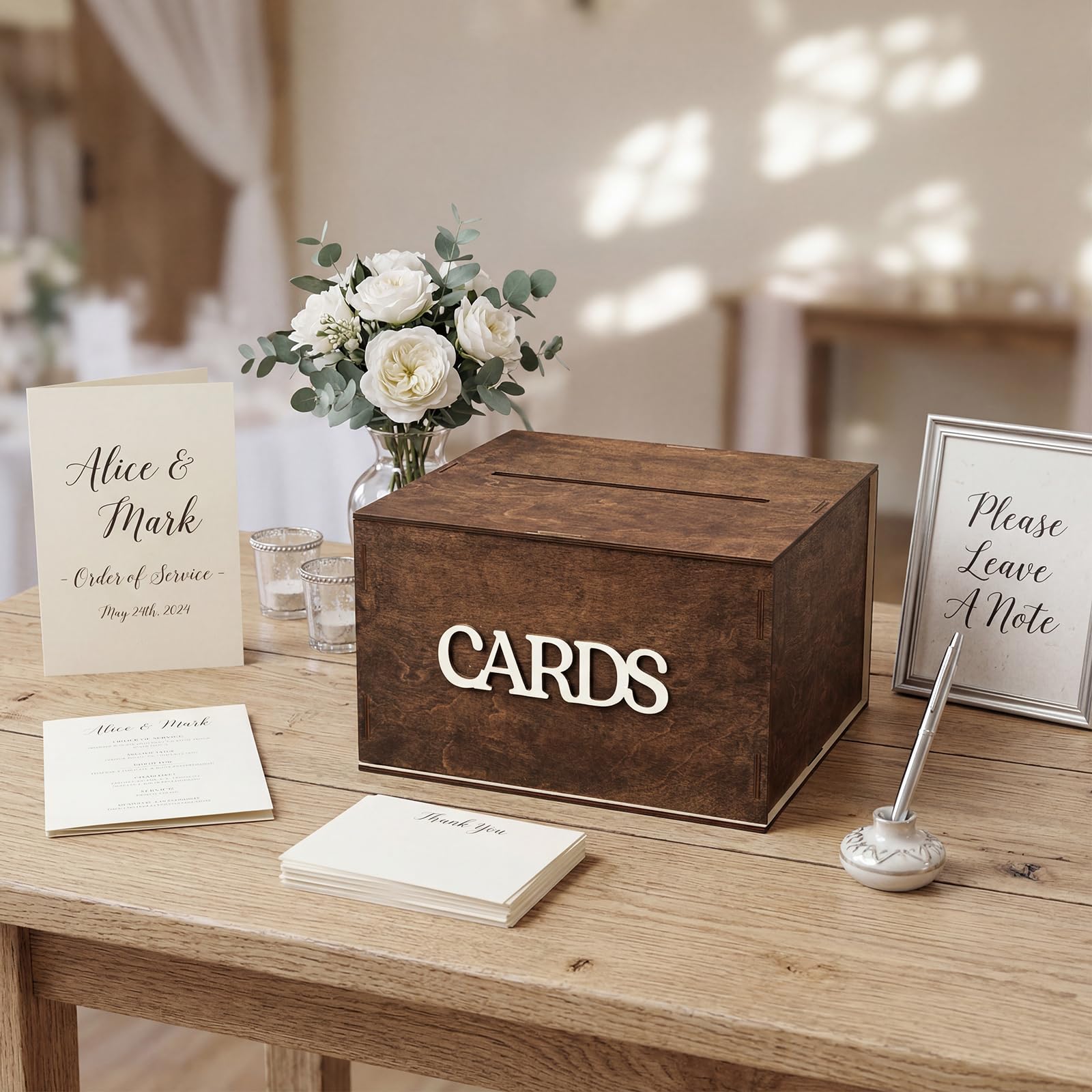 Capoda Scatola in legno per biglietti di auguri di nozze, con fessura per ricevimenti di nozze, compleanni, anniversari, pensionamenti, addio al nubilato, baby shower, decorazioni per feste di laurea