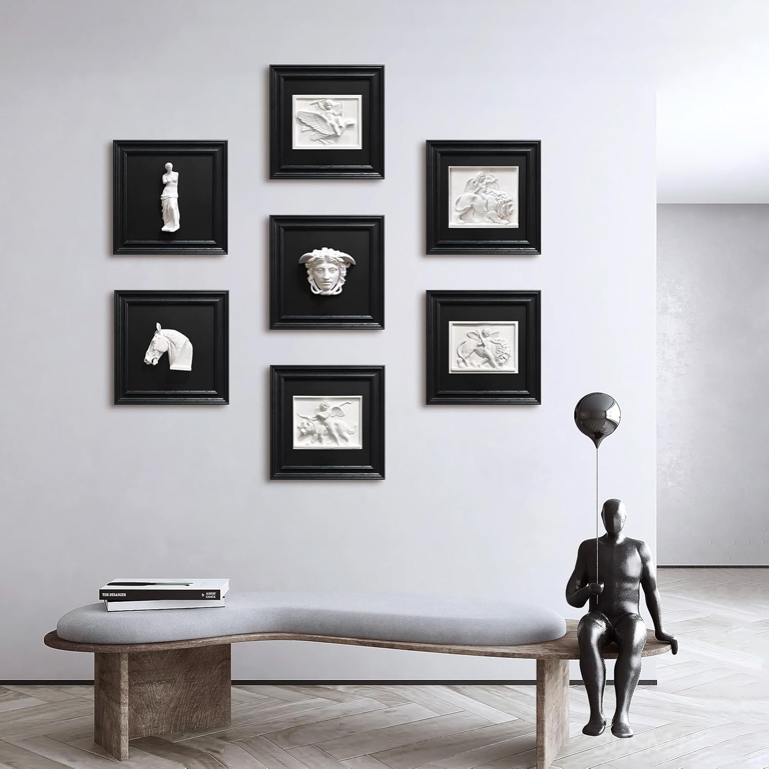 FOLKOR LIFE Medusa Wall Sculpture, 3D Medusa Relief Black and White Wall Art, Classical Greek Goddess Wall Hanging Sculpture for Living Room, Bedroom, Gothic or Modern Home Decor