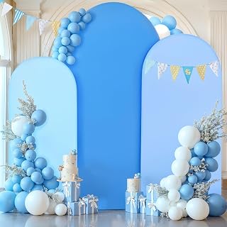Blue Arch Backdrop Cover 3 Set-7.2FT, 6.6FT, 6FT Spandex Wedding Balloon Arch Stand Covers for Baby Shower Boys Birthday Party Wedding Ceremony Banquet Photo Arch Stand Background Decorations