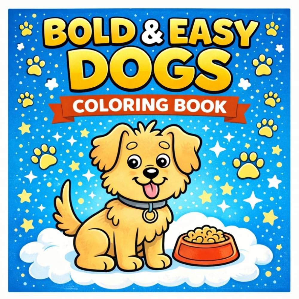 Bold & Easy Dogs Coloring Book: Simple and Cute Puppy Coloring Pages with Thick Lines for Kids, Seniors and Beginners – Relaxing Dog Coloring Book for Stress Relief and Creative Fun