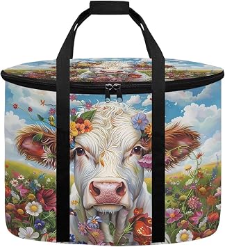 Cow Flowers Slow Cooker Cover Holder for Slow Cooker Dust-Proof Storage Compatible with 6-8 qt Holidays Decor