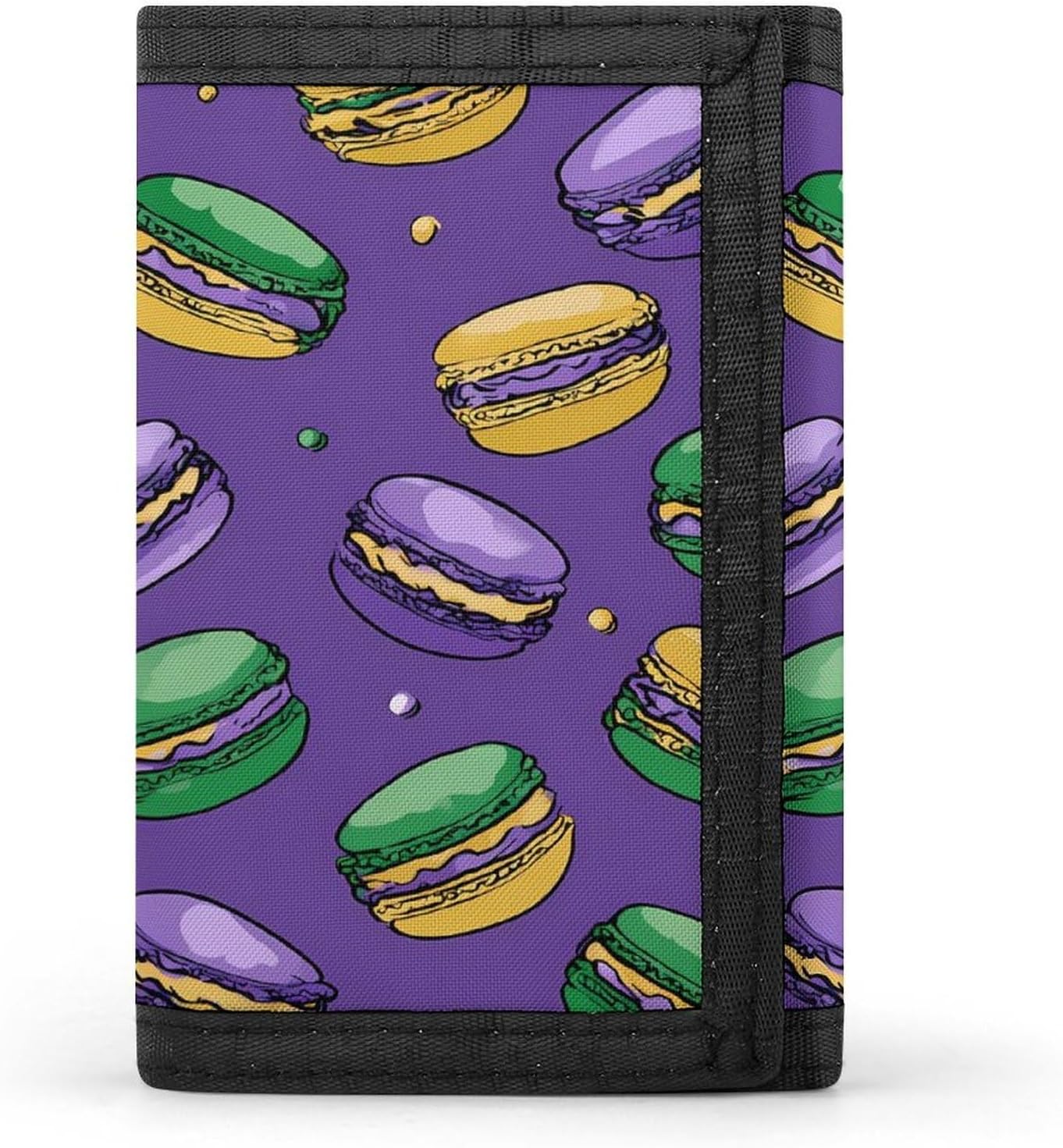Mardi And Gras Macarons Trifold Slim Wallet Front Pocket With Money Clip And ID Credit Card Slots For Travel Work