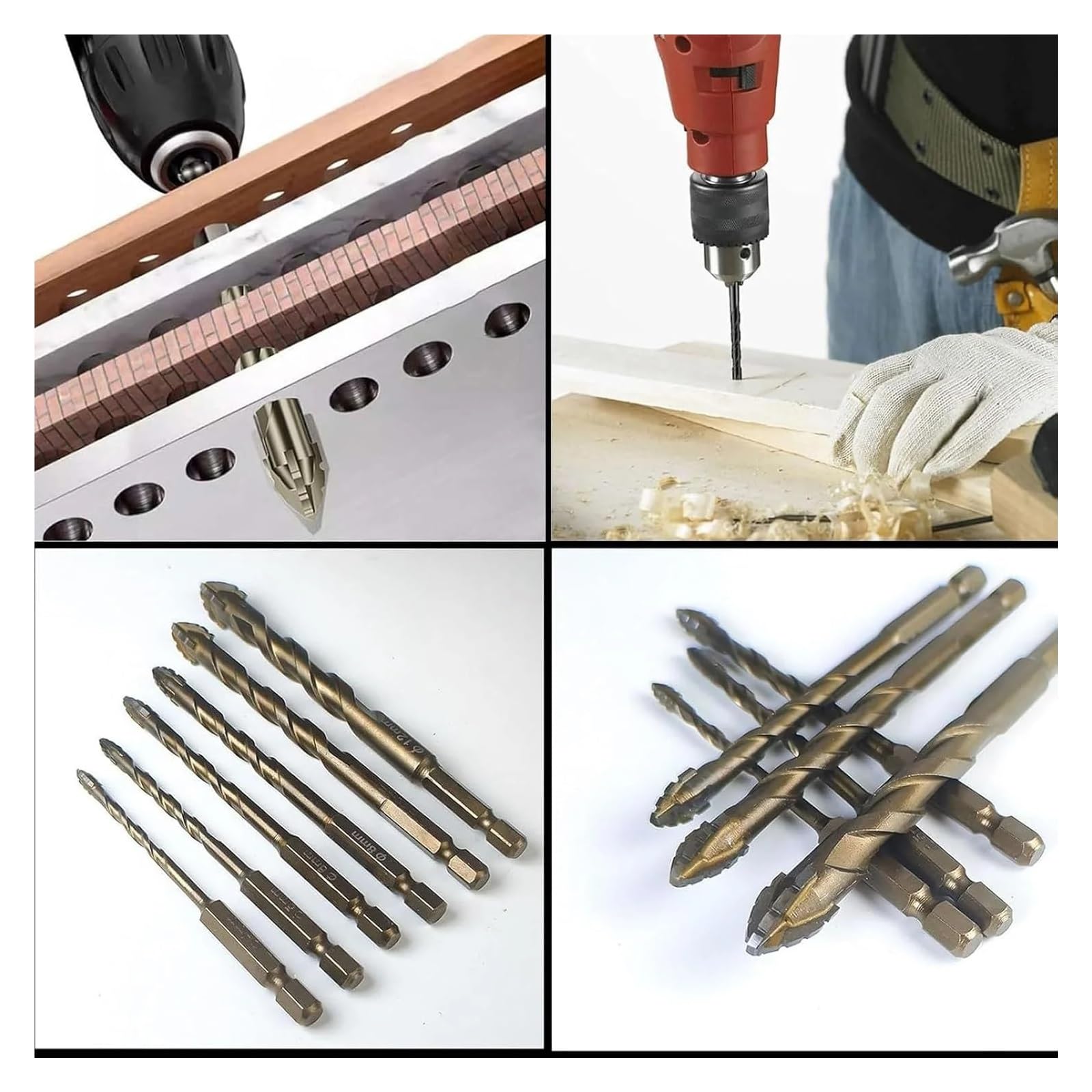 Zestaw wierteł ząbkowanych o czterech krawędziach 4-12 mm, wielofunkcyjne narzędzia do wiercenia do szkła, płytek i betonu(5-12mm(6PCS))