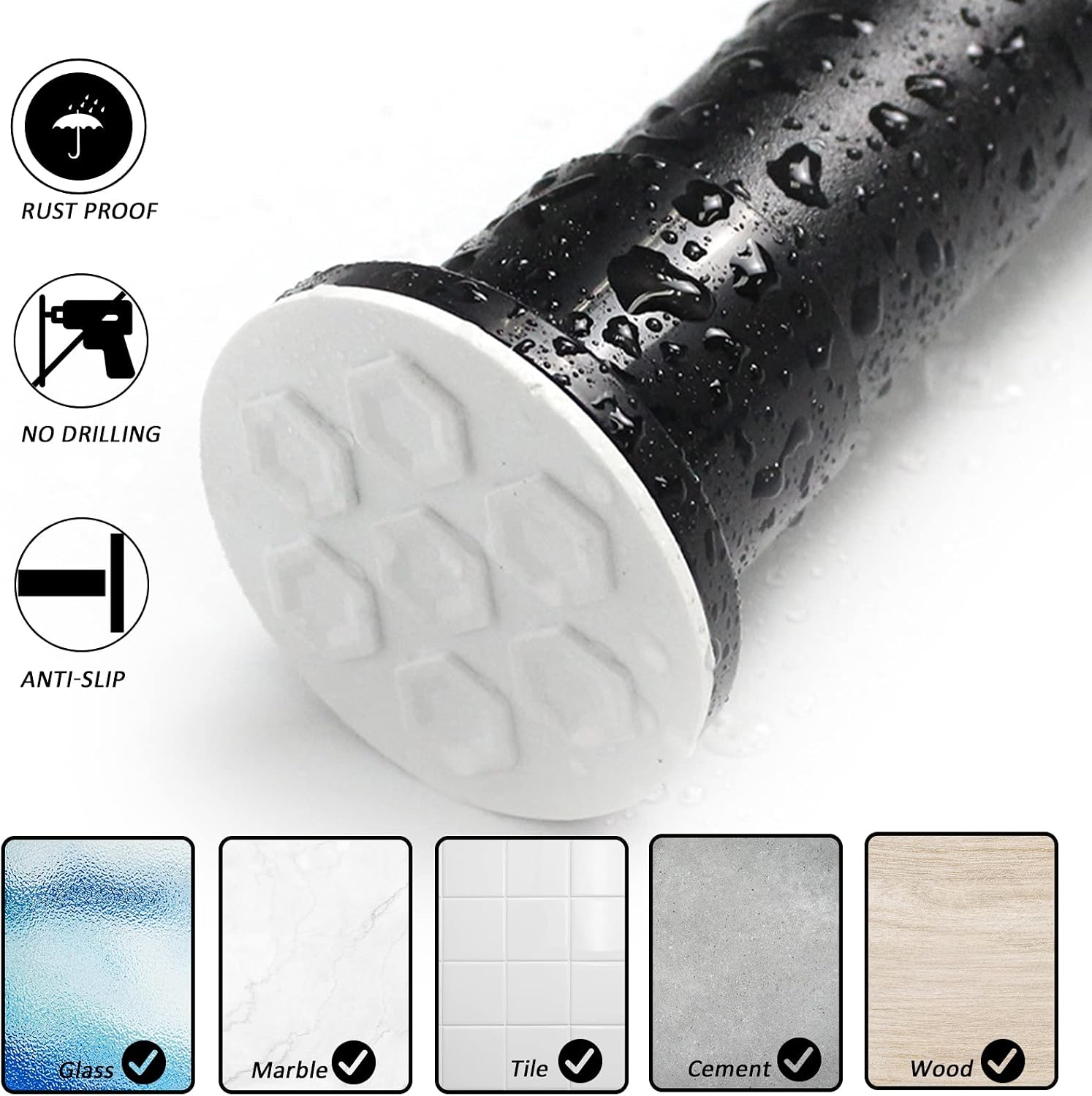 Homease Shower Curtain Rod, Adjustable Spring Tension Rods, Room Divider No Drilling Non-Slip No Rust for Bathroom Window, Outdoor Curtain Rods for Patio, Extendable 102.4-122.1 Inches, Matte Black