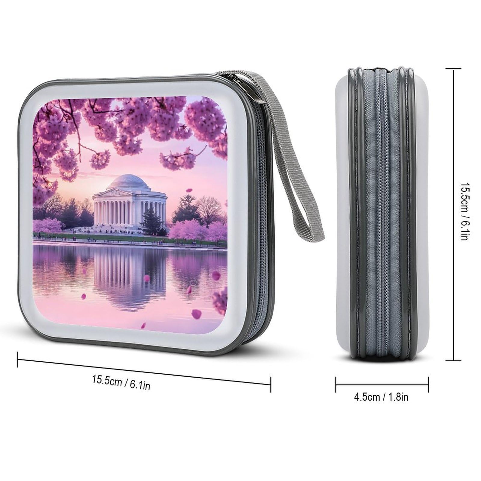 Washington Jefferson Memorial Cherry Flowers CD Case Portable DVD Holder Storage Organizer for Home Travel
