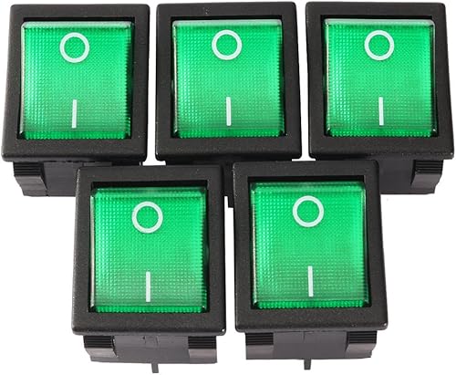 Miniatura 7 de uxcell 5 unids AC 20A/125V 22A/250V DPST 4 Pin 2 Posición E/S luz verde encendido botón apagado iluminado barco interruptor basculante