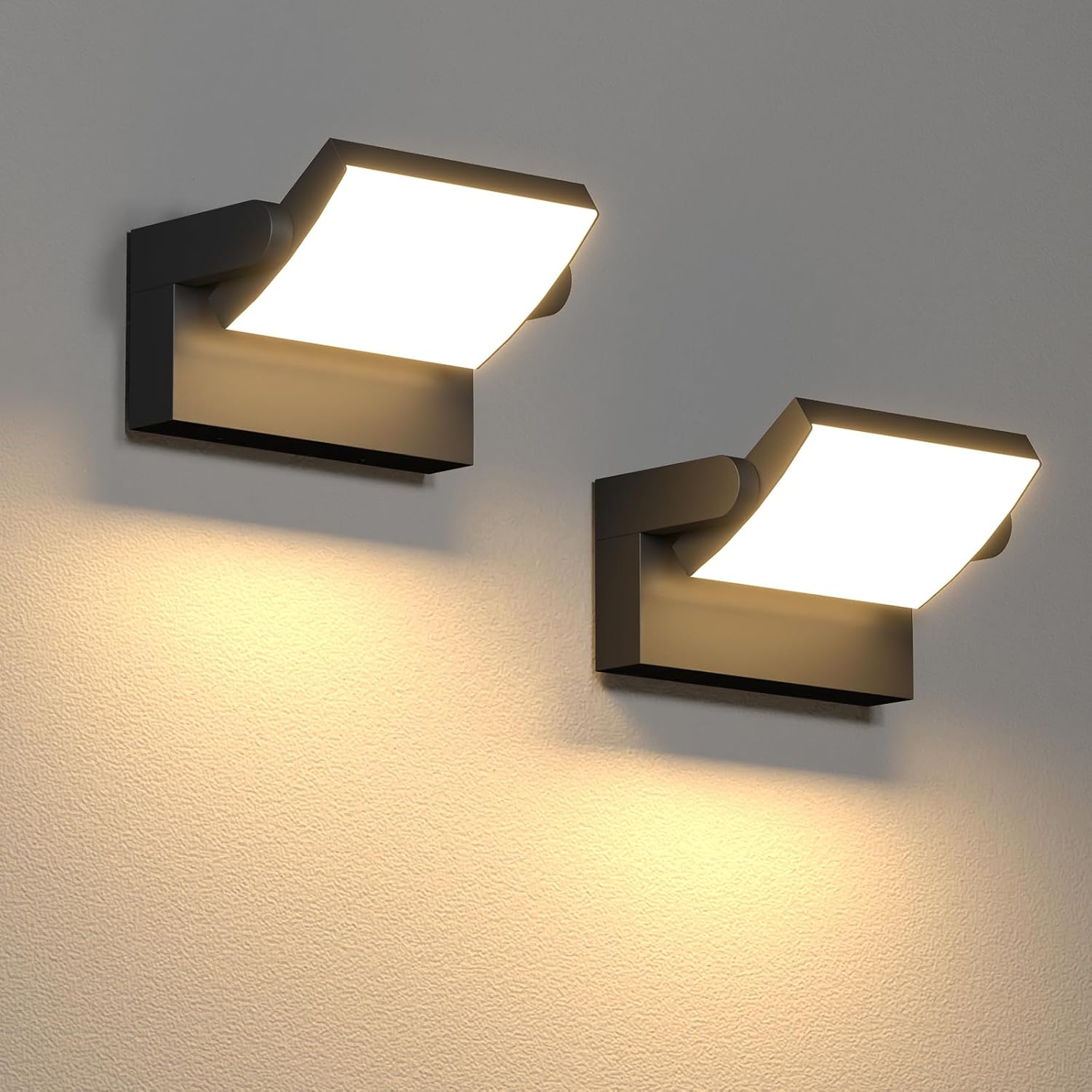 Modern Outdoor Flood Lights, Aluminum Porch Sconce Lights, LED Exterior Wall Sconce for Garage, Waterproof, Black, 3000K, 2 Pack