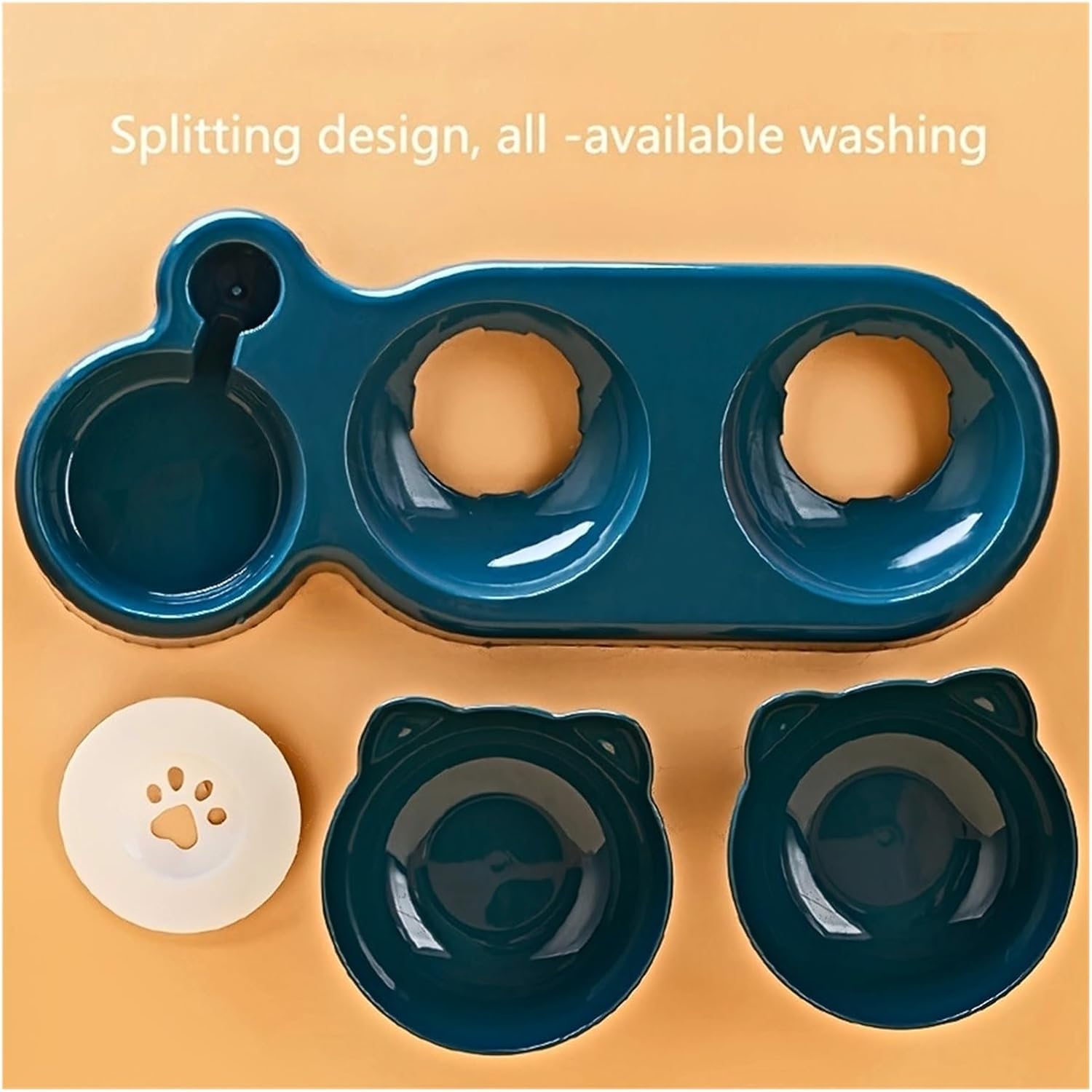 ペットボウル（給水器付き）、3 in 1デザイン 傾斜式キャットフードボウルセット