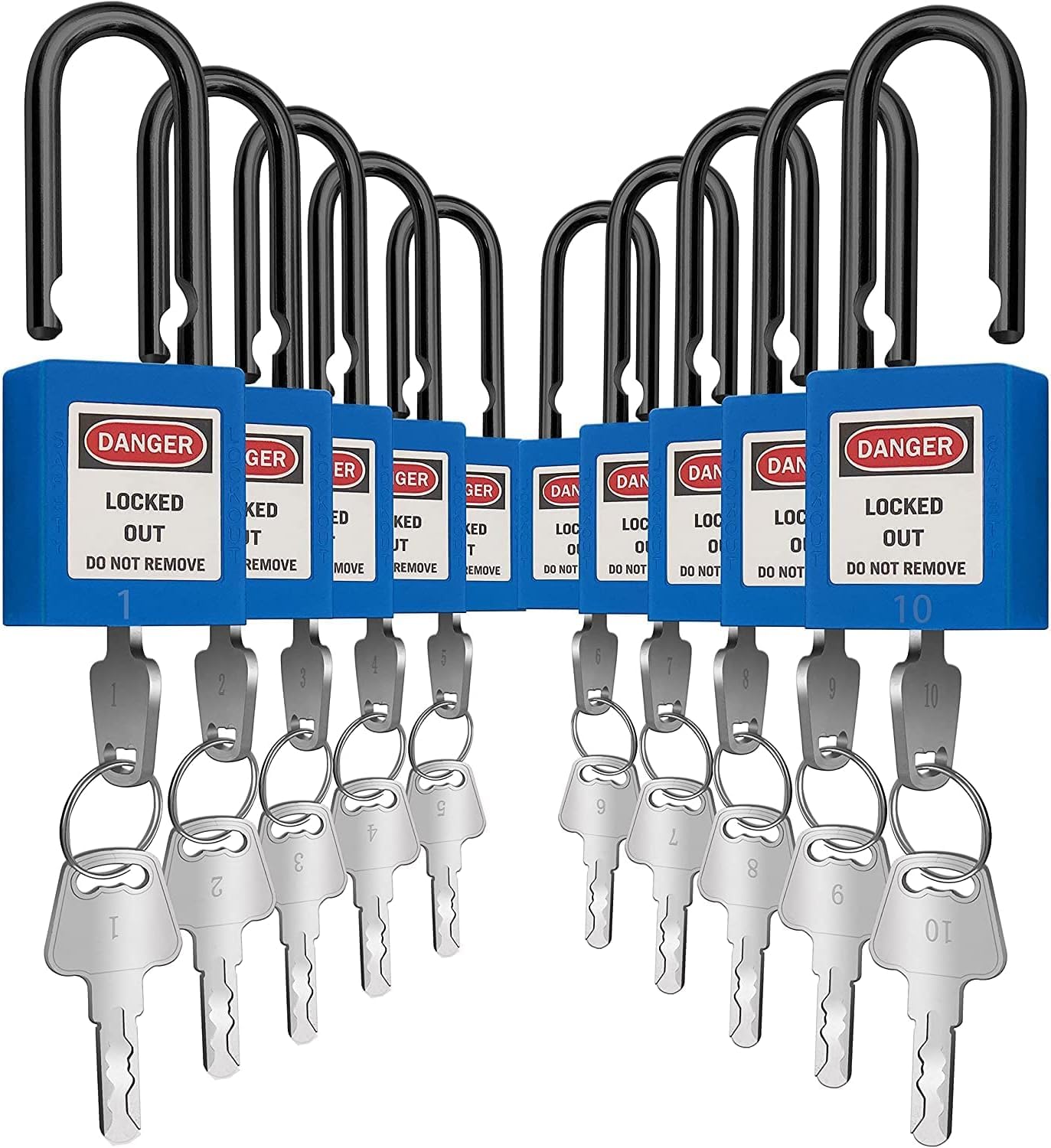SAFBY Lockout Tagout Locks Loto Safety Padlock, Keyed Differently, OSHA Loto Safe Padlocks for Lock Out Tag Out Stations and Devices (Blue Number 1-10)
