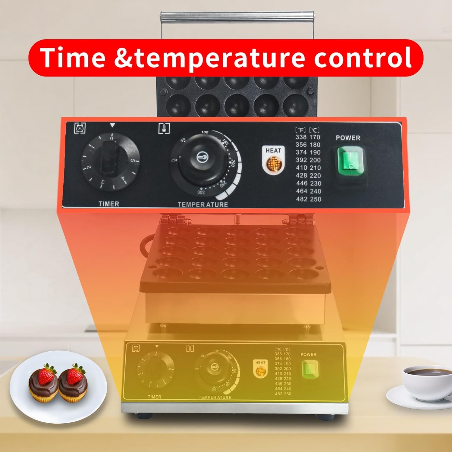 Piastra Elettrica Professionale per Waffle A Bolle, Set da 25 Piastre Antiaderenti in Acciaio Inox, Temperatura Regolabile da 50 A 300 °c/122 A 572 °f, Ideale per Ristoranti, Famiglie E Negozi
