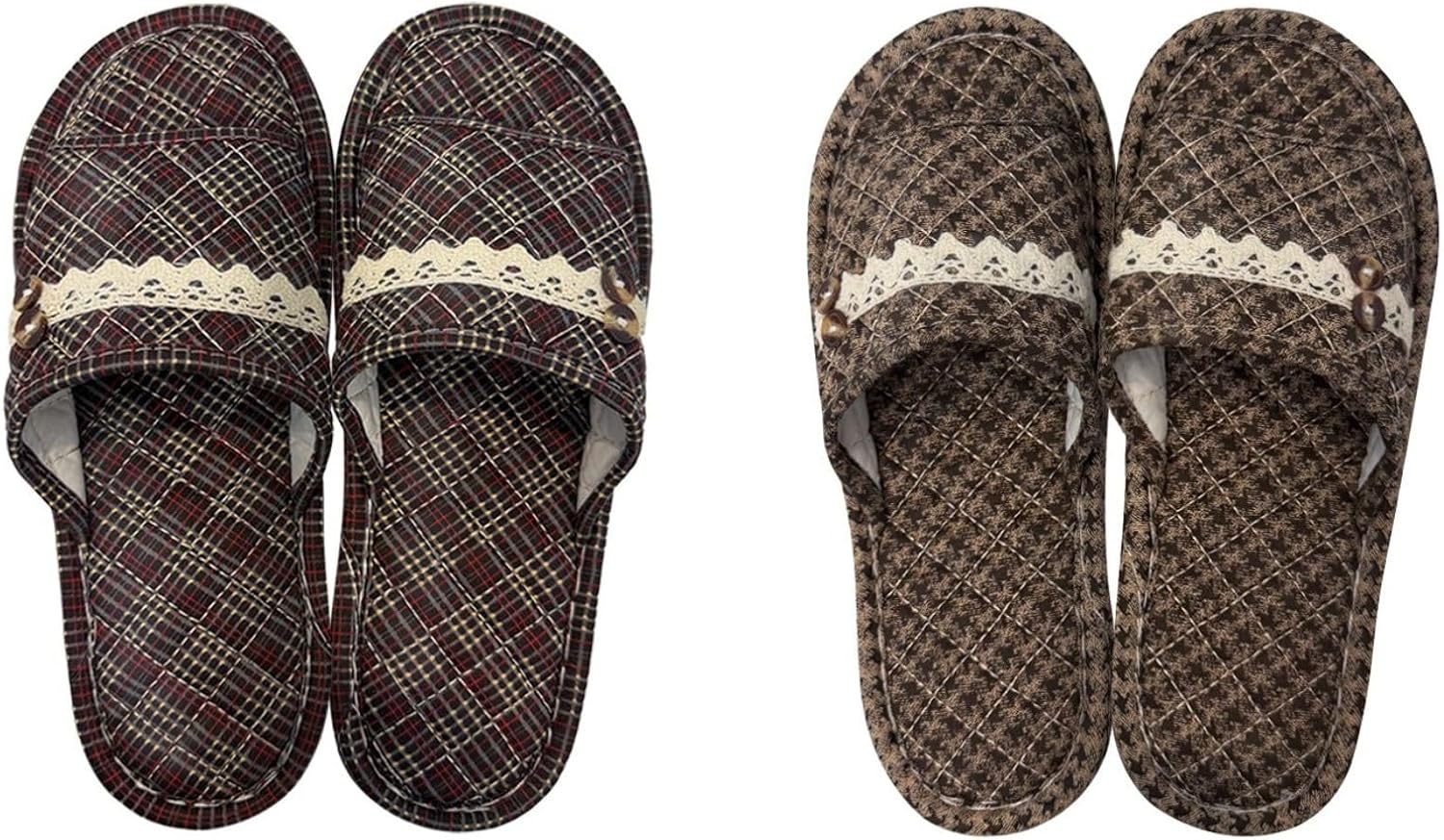 DASOM House Slippers for Women Men Breathable Quilted Indoor Slippers Slip-on Open Toe Home Shoes