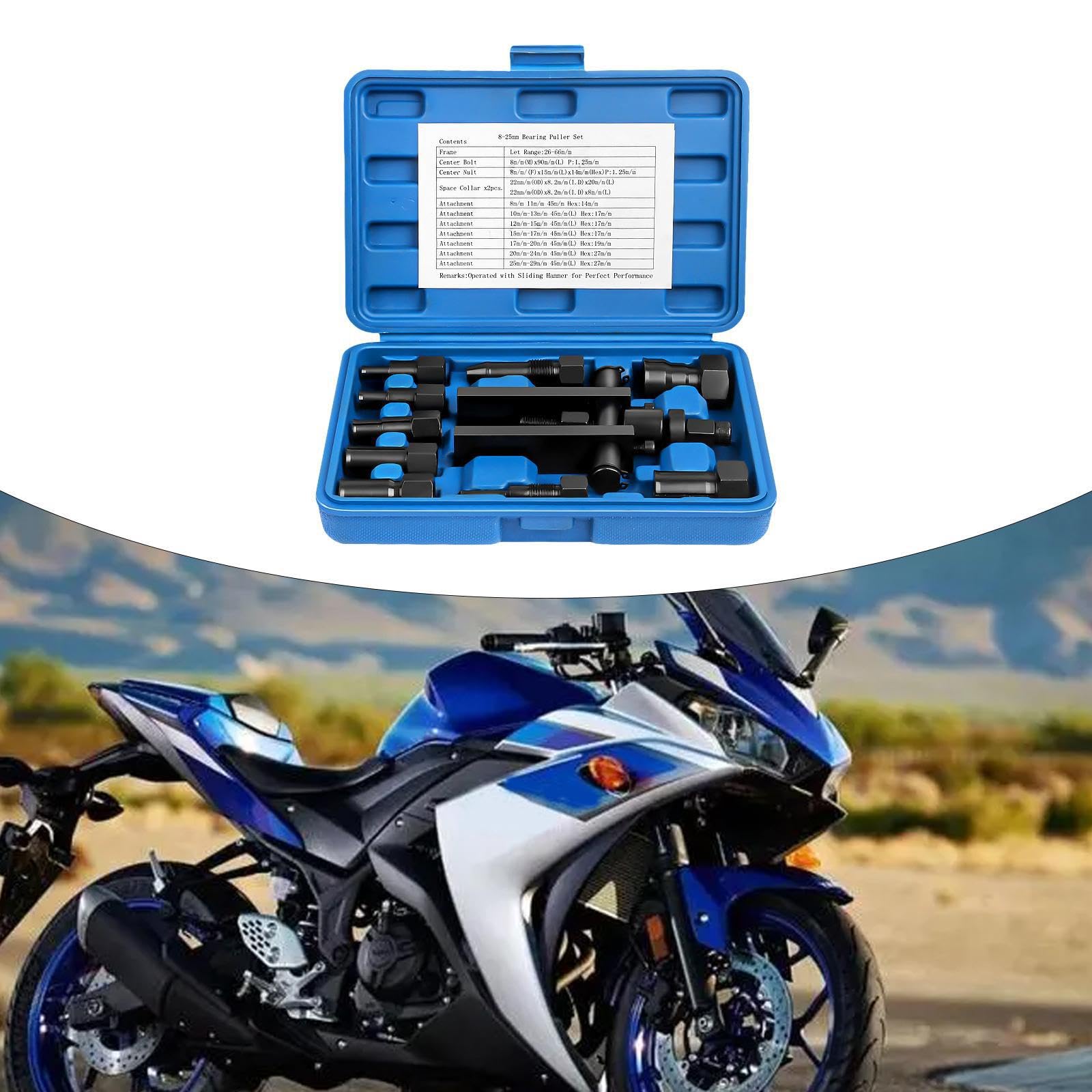 Set di strumenti per l'estrazione e la rimozione dei cuscinetti per motociclette, comodo per meccanici che conservano in garage e appassionati del fai da te. Strumento di