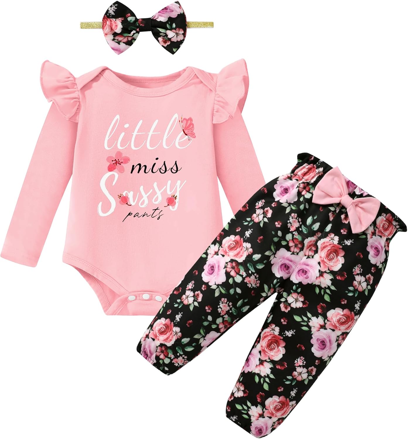 Baby Girl Clothes Newborn Infant Cotton Ruffle Romper+ Floral Pants + Headband Sets Fall Winter Outfits