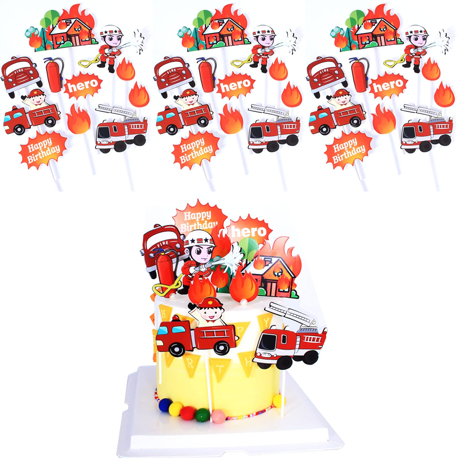 Decorazioni Per Torta Tema Pompieri - 32 Pezzi, Per Cupcake E Dessert - Foto 5