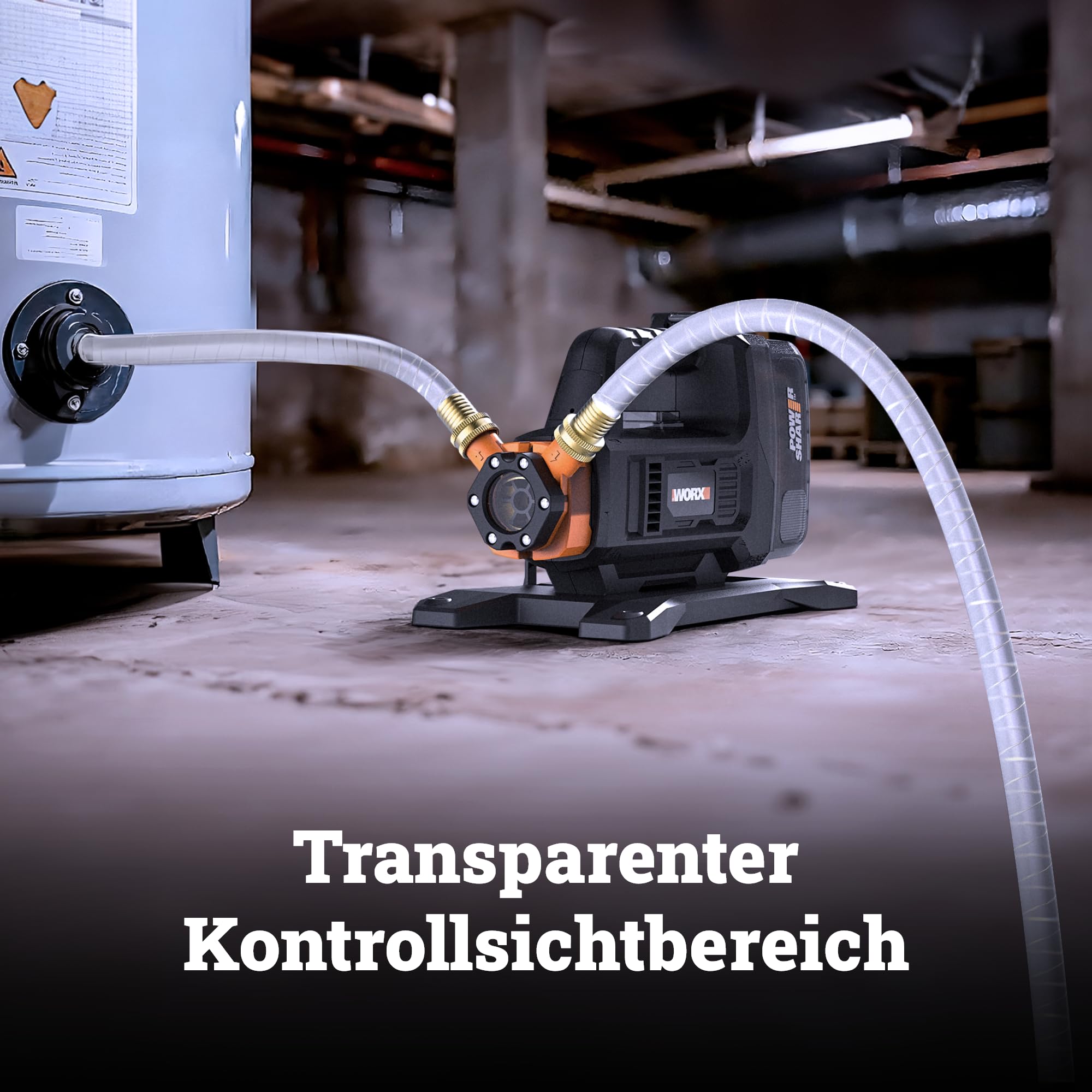 WORX WG830E, Akku-Transferpumpe 20V, inkl. Akku & Ladegerät, PowerShare | Wasserpumpe mit 1300 L/h Förderleistung und 10 m Förderhöhe