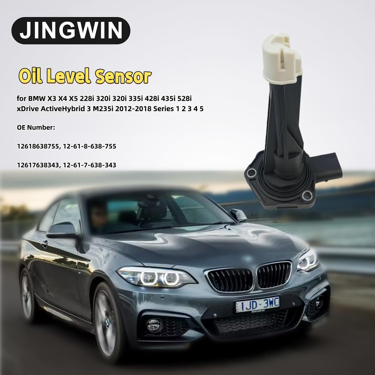 12618638755 Engine Oil Level Sensor for B M W 330e, 330i, 330i GT xDrive, 340i, 340i GT xDrive, 340i xDrive, 530i, 540i, X3, 430i, 430i Gran Coupe, 430i xDrive Gran Coupe, X3, X4, M3, M4, M5 Engine