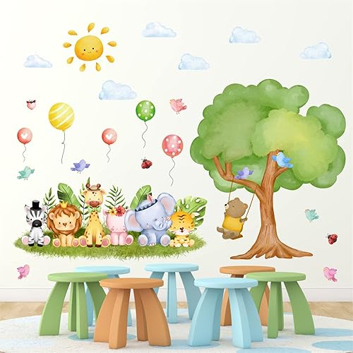 Miniatura 8 de Calcomanías de pared de animales de dibujos animados calcomanías de pared de animales del bosque calcomanías de pared para árbol de acuarela