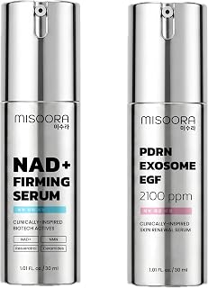 MISOORA NAD+ & PDRN Skin Longevity Duo | AM NAD+ Peptide Firming Serum + PM PDRN Exosome EGF Renewal Serum | Korean Biotech Anti-Aging Set for Face | Fragrance-Free for Mature Skin | 2 x 30ml