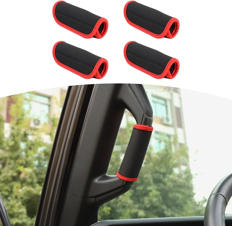 Capa Protetora para Alça de Teto Jeep Wrangler JL JLU e Gladiator JT JOSHELA Preto e Vermelho – Kit com 4 unidades