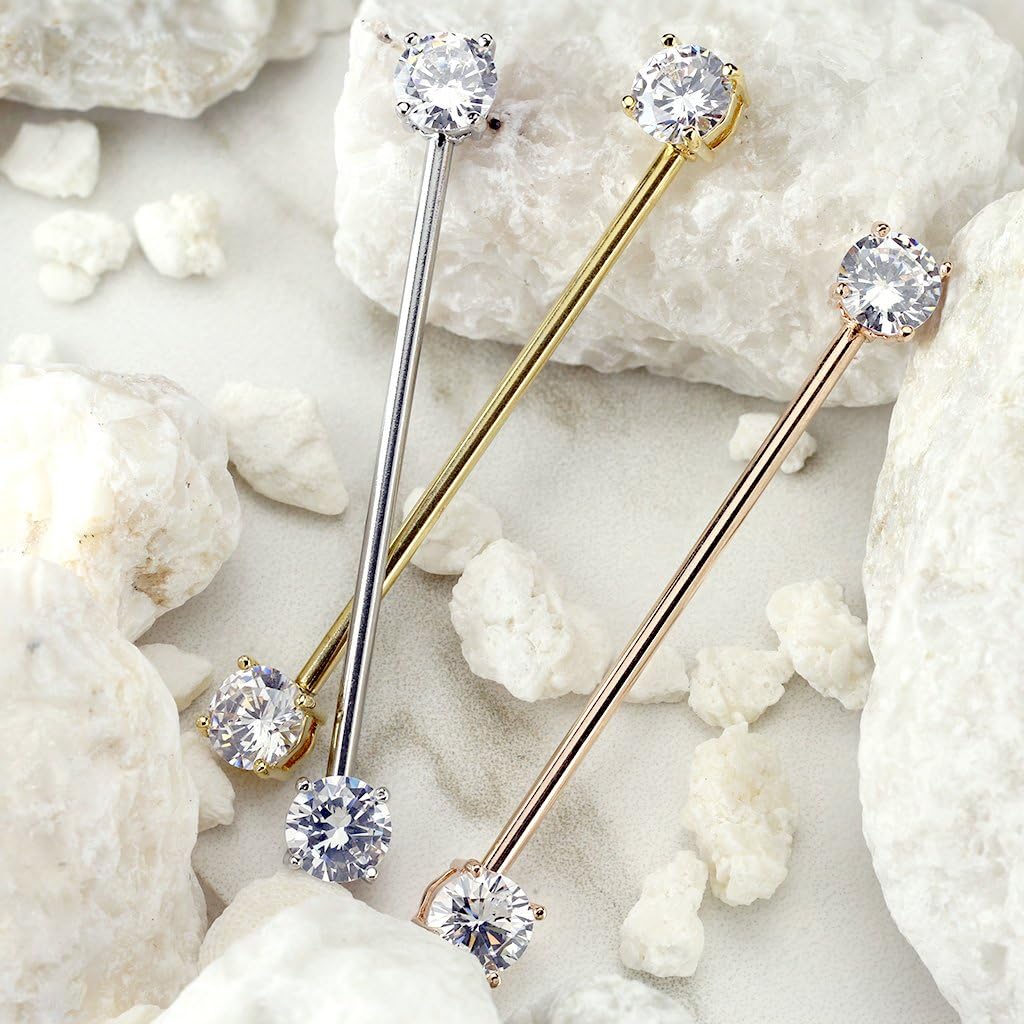 Pierced Owl - 14GA 316L Surgical Steel Round CZ Crystal Industrial Barbell