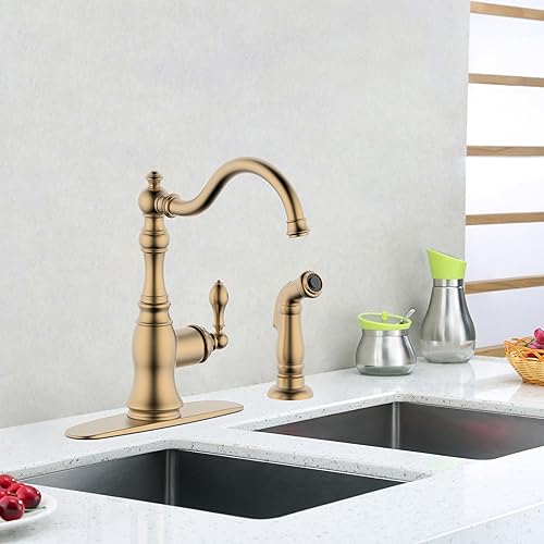 Miniatura 8 de KF-6832TB-BN - Grifo de cocina de níquel cepillado con rociador lateral, grifo de fregadero de cocina de una sola manija de 8 pulgadas con placa de