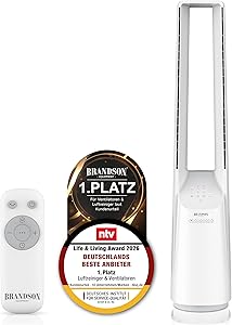 Brandson – Turmventilator ECO Line – blattlos rotorlos – sehr leise – Sieger Ventilatoren und Luftkühler 2026 – Sleep Modu…