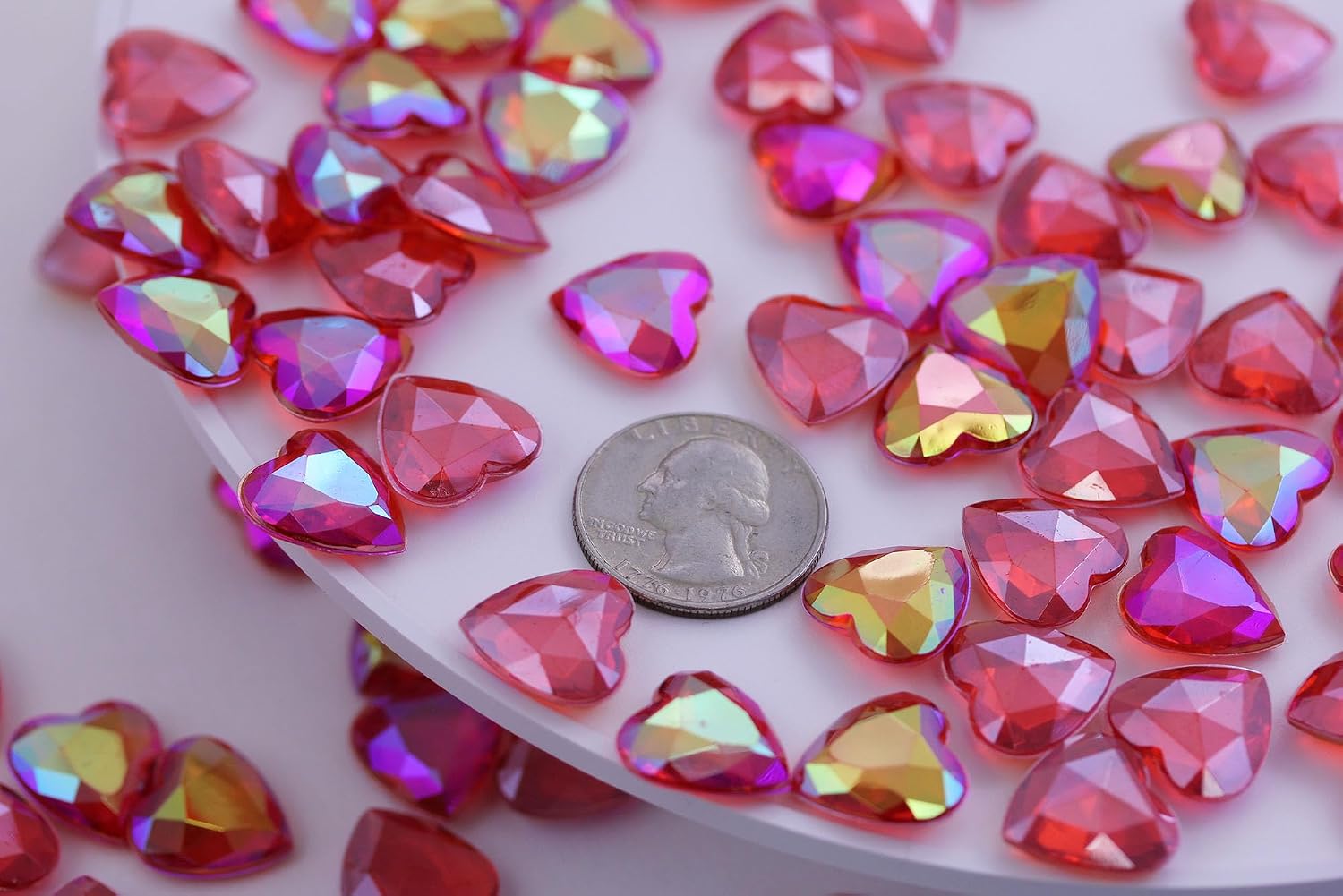 Allstarco 16mm (5/8") Red Ruby AB Heart Acrylic Decorating Gems, 100 PCS image 4