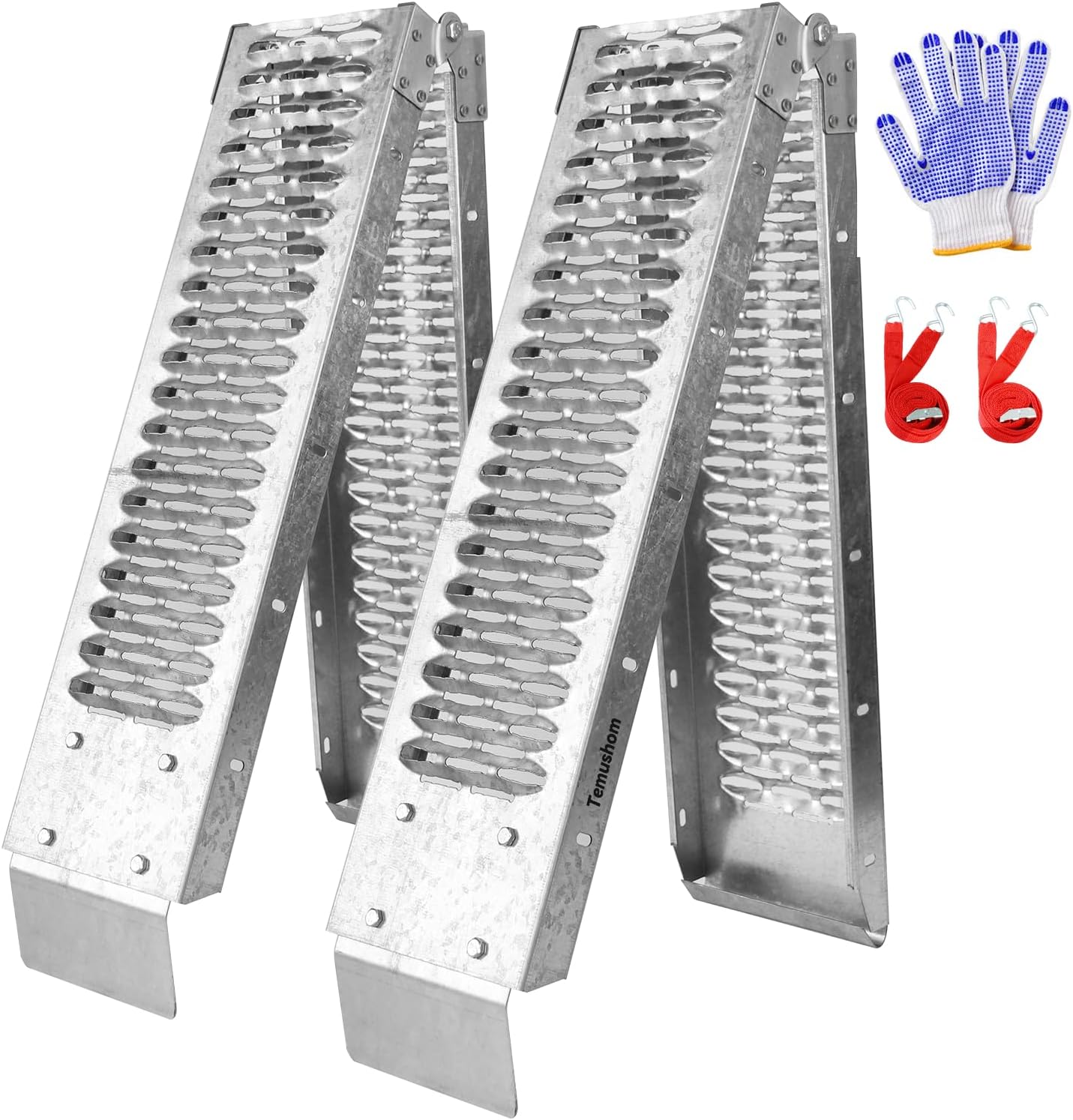 Temushom 67" Folding Truck Ramps, 1000 Lbs Capacity Heavy Duty Loading Ramps for Lawn Mower, Portable Anti-Slip Steel Loading Ramps for Pickup Trucks, ATV, UTV, Motorcycle, Trailer, Dirt Bike, 2-Pack