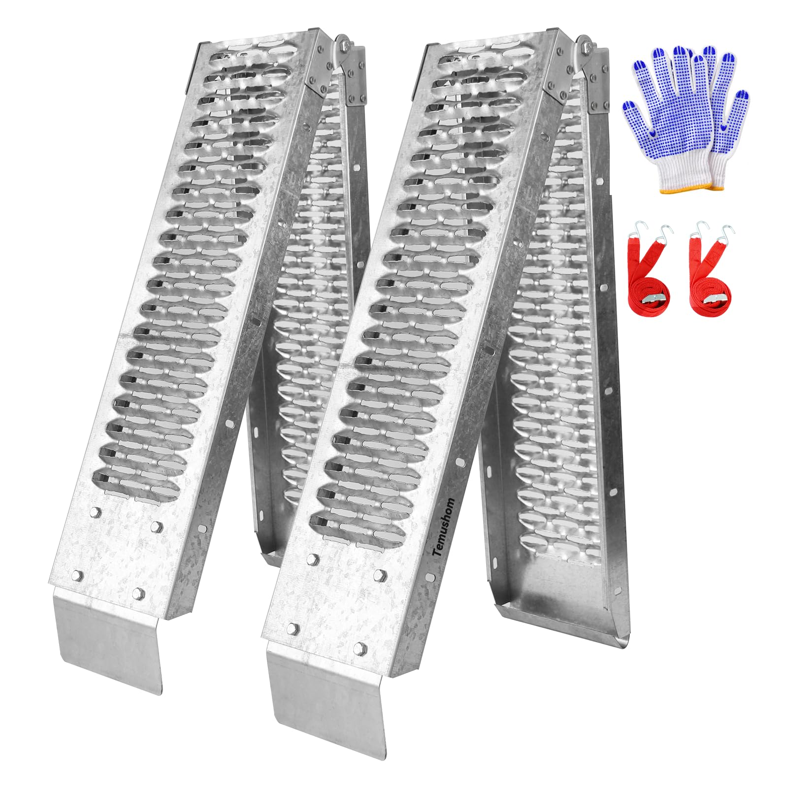 Photo 1 of Temushom 67" Folding Truck Ramps, 1000 Lbs Capacity Heavy Duty Loading Ramps for Lawn Mower, Portable Anti-Slip Steel Loading Ramps for Pickup Trucks, ATV, UTV, Motorcycle, Trailer, Dirt Bike, 2-Pack