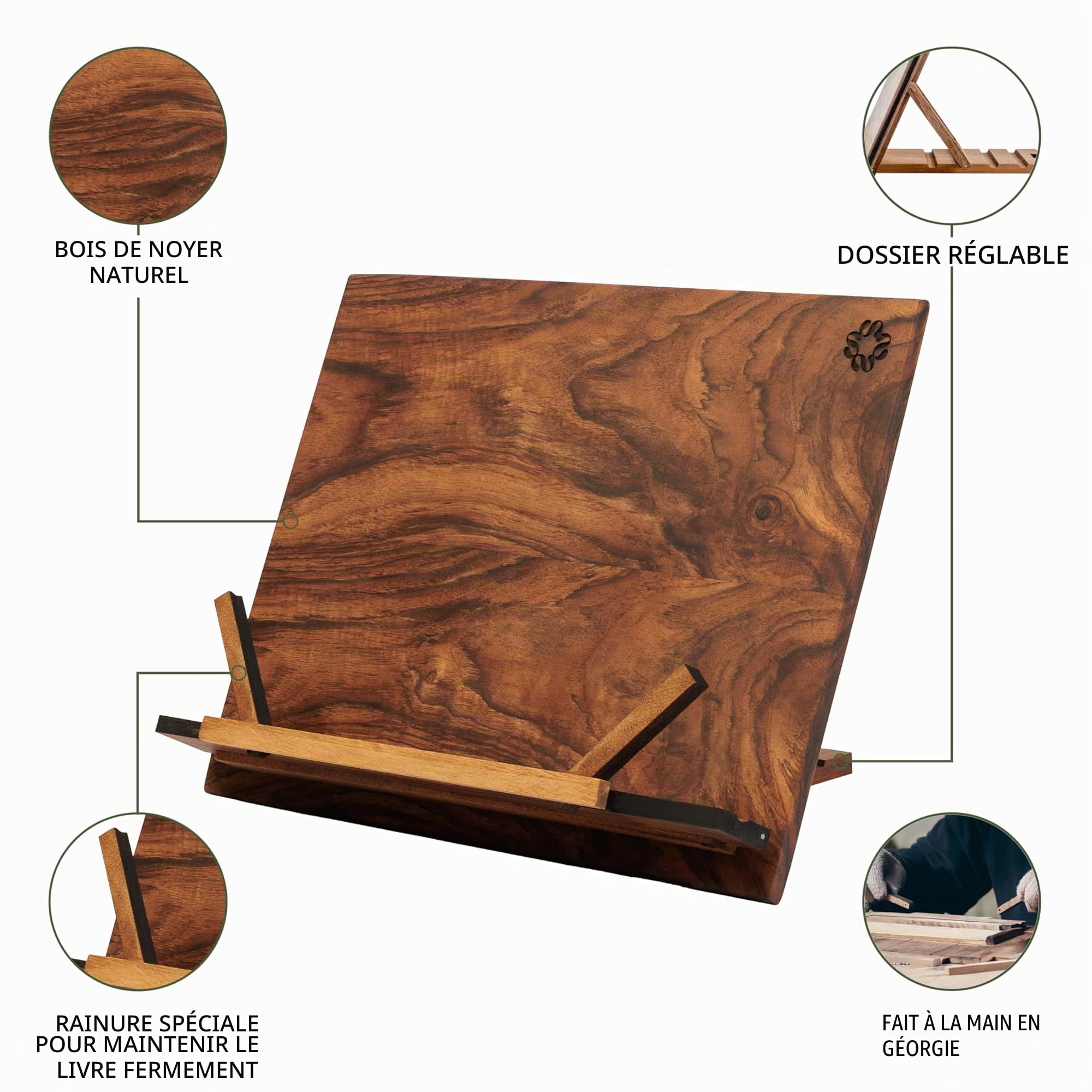 TILISMA - Support de livre en bois fait à la main - Support de livre pour lire les mains libres - Support de recette et livre de cuisine pour le comptoir - Support de tablette - Un accessoire de livre